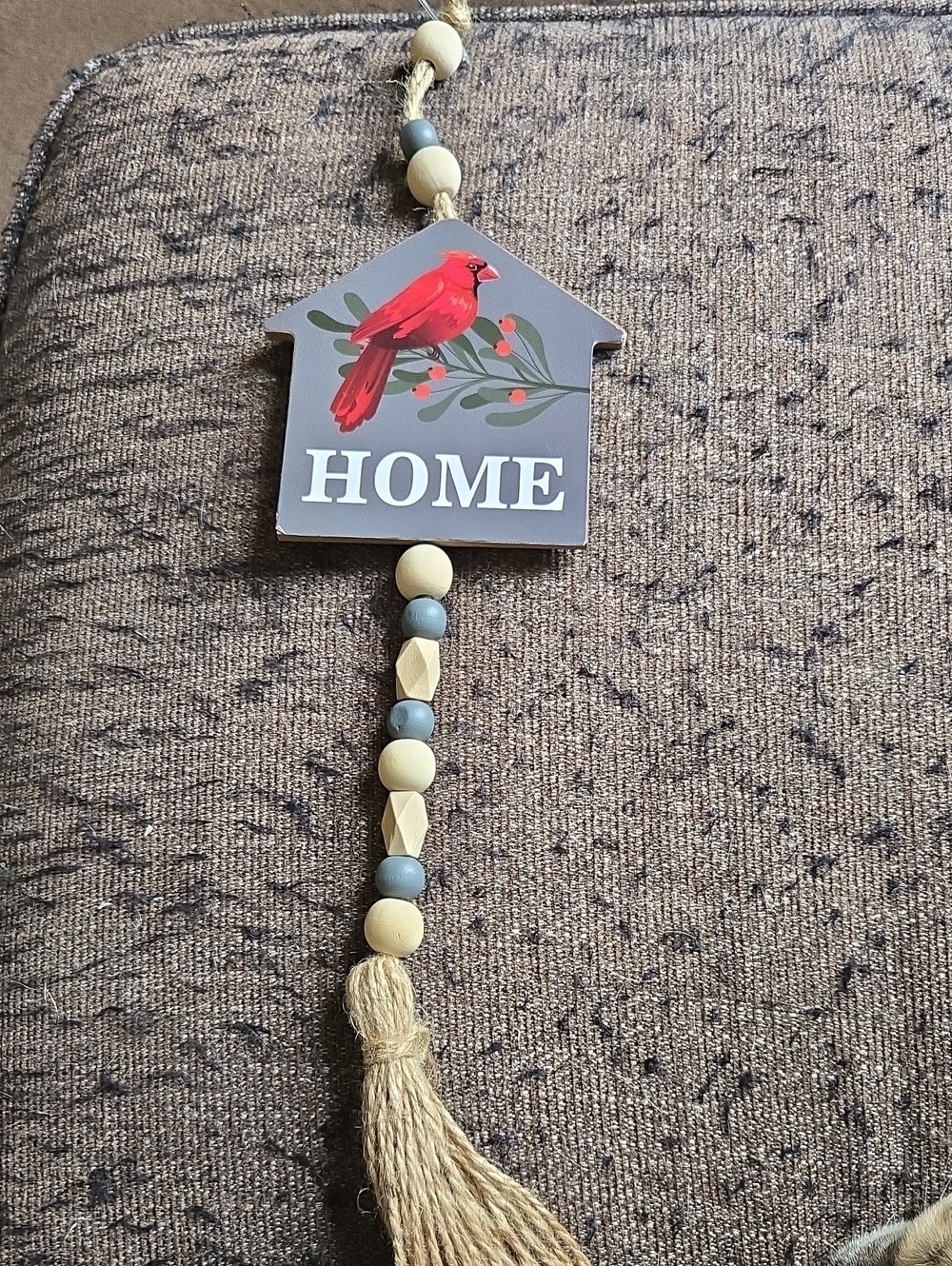 Home Wall Decor Hanging Sign with Red Cardinal and Beaded Tassel